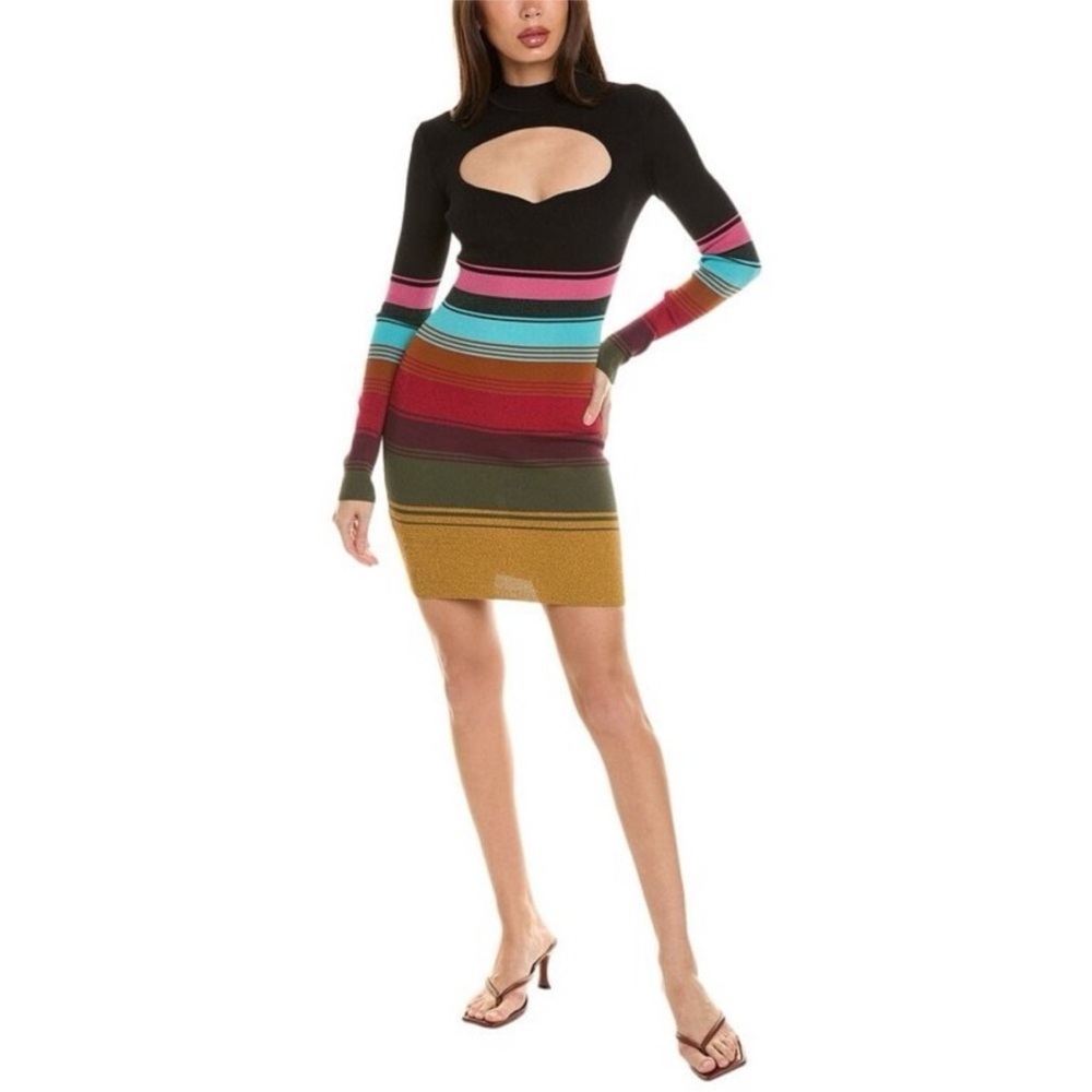 Staud Clara Stripe Cutout Ribbed Long Sleeve Sweater Dress